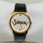 Vintage image sundial wrist watch unisex gold tone 32mm round quartz running Photo 0