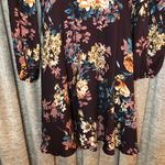 Xhilaration Xhiliration Wine Floral Print Long Sleeve Scoop Neck Ruffle Front Dress Medium Photo 3