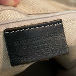 Vintage Maurizio Taiuti Italian Leather Teal/Newspaper Print Handbag Purse Blue Photo 6