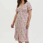Torrid  Floral Midi Dress Plus Size Mauve Lemon Print V Neck Short‎ Sleeve 0 12 Photo 2