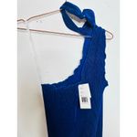 L’IDEE Regal Blue 90s One Shoulder High Neck Satin Plisse Lettuce Hemline Dress Size 10 Photo 8