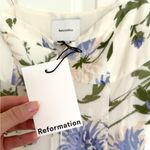 Reformation  Emely Dress Midi Length Serenity Ivory Lilac Floral Lace Up French Photo 8