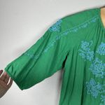 J Jill Linen Blend Sz Medium Kelly Green Blue Embroidered Boho Peasant Top Shirt Photo 2