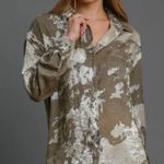 Umgee Brown Silver Tie-Dye Button-Up Long sleeves Tunic Swing Top Size S Photo 1