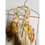 Mac Duggal  Yellow Floral Chiffon Lace Up Tie Up Back Gown Dress Photo 14