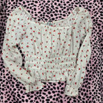 White Cherry Print long Sleeve Ruched Crop Top Photo 0