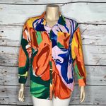 Calia by Carrie Calia Size XL Colorful Abstract Print Long Sleeve Button Down Tunic Shirt Top Photo 0