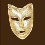 Vintage Theater Mask Brooch Pin Earring set gold tone crystal NWOT Masquerade Photo 4