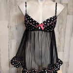 Victoria's Secret Victoria’s Secret Black Polka Dot Babydoll Lingerie with Pink Bow – Size 36C Photo 0