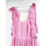 Mille Daphne Bubblegum Pink Polka Dot Eyelet Tie Shoulder Tiered Midi Dress New Photo 3