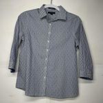 Lands' End Lands’ End Women’s Size 4 Petite Blue Striped Button Front Shirt 3/4 Sleeve Photo 0