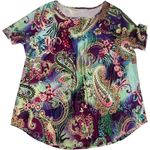 Plus Size Womens Casual Short Sleeve Top Paisley Print XXL Casual Vibrant Summer Purple Photo 1