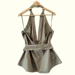 Anthropologie  Belted Halter Top Open Back Moss Green Size XL NEW Photo 2