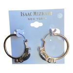 Isaac Mizrahi  NWT Gold Tone Clear Rhinestones Black Stones Hoop Earrings Photo 1