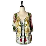 Ted Baker  Shirt Women Small Ivory Silky Floral Print Knit Back Half‎ Sleeve Top Photo 1