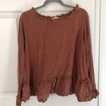 Altar'd State NWT Altar’d State $65 Burnt Orange Ruffle Babydoll Long Sleeve Tee 100% Cotton M Photo 2