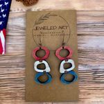 JEWELED ART Hand Painted Patriotic Wood Earrings Rustic Retro Photo 1