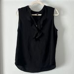 Black Sleeveless Quarter Button Up Blouse w/ Ruffle Size L Photo 3