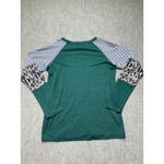Merry And Bright Christmas Tee Womens Medium Green Leopard Stripe Raglan Holiday Photo 4