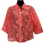 Notations  Petite Coral 3/4 Wide Sleeve Button‎ Up Floral Sheer Blouse Size PL Photo 0