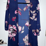 Maurice's Navy Floral Print Semi Sheer 3/4 Sleeve Open Cardigan Photo 0