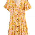 Rewind  Button Front Flutter Sleeve Skater Dress
orange yellow florals Fairy core Photo 0