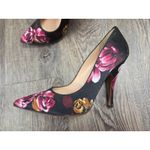 Palter DeLiso Genuine Stiletto Heels Black Pink Floral Silk Fabric Shoes 38 Photo 3