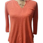 Lucky Brand ‎ Women Size S Sandwash Notch Long Sleeve Top Orange Photo 0