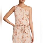 Antonio Melani Pink Floral One Shoulder Jumpsuit Linen Blend Belted Size 12 New Photo 2