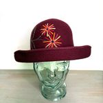 Vintage Bermona Trend Wool Cloche Hat Roll Brim Floral Embroidered Boho Chic M Red Photo 1