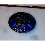 Vintage Miracle Celtic Blue Agate Pin Brooch Blue Round Photo 5