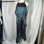 Queen B Maternity London Polka‎ Dot Satin Maxi Dress Teal Red Ruffle Hem Size 16 Green Photo 1