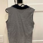 Theory  Navy and White Striped Open polo Tank Top Photo 4