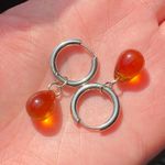 Handmade amber teardrop Czech glass simple minimalist hoop earrings🧡 Photo 3