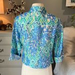 Ruby Rd  Blue Floral Button Down Front Blouse Womens 6P Linen Coastal Grandma Photo 6