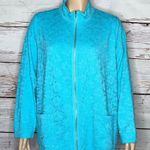 Denim & Co. Size 3X Blue Floral Lace Overlay Zip Front Jacket Photo 0