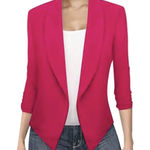 Doublju NWOT Pink Open Front Cardigan with Ruching on Arms Size L Photo 0