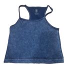 Aura Navy/Gray Ribbed Textured Top Size S/M Vintage Washed Blue Crop Y2K Photo 1