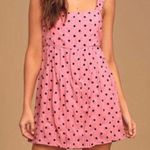 Lulus Lulu’s Pink & Black Polka Dot Romper XS Photo 0
