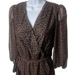 NEW KOKO + MASON Leopard Print Ruffle Midi Dress Holiday Event Wedding Guest M Brown Size M Photo 2