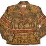 Vintage Giancarlo Ferrari Elephant Print Tapestry Zip Up Blazer Jacket Gold Size 8 Photo 8