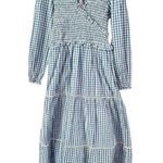 Frances Hart Maternity Ines Dress Blue Gingham Plaid Smocked Midi Dress Size XS Photo 3