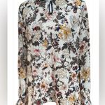 Hayden LA boho Floral cream gray multicolor peplum keyhole Top flowy Photo 0
