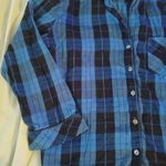 Victoria's Secret  Flannel Pajama Top Women's Small Petite Blue Plaid Long… Photo 3