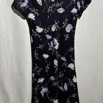 VTG Navy Blue Floral Midi Dress Fairy‎ Grunge Whimsigoth 80s 90s Short Sleeve S Photo 0