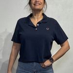 J.Crew  Navy Cropped Pique Oversized Polo Shirt Sz L Photo 0