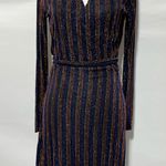 & Other Stories & Other Stories Glitter Stripe Long Sleeve Wrap Dress Blue Brown Gold Size 4 Photo 3