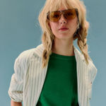 Free People NWT Percy Classic Rectangle Sunglasses in Chambray With Peach Lens Photo 0