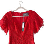 Lela Rose Women's Red Lace Floral Guipure Flutter Sleeve Sheath Midi Dress 2 Photo 7