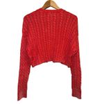Aerie  Cotton Oversized Red Acid Wash Cropped Cable Knit Pullover Sweater Photo 2
